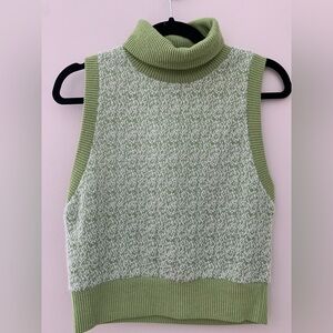 Zara Olive Green Sleeveless Turtleneck Sweater